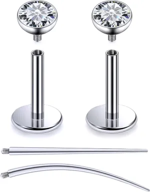 F136 Titanium 20/18/16G Internally Threaded Flat Back Stud Earrings Nose Rings Lip Labret Medusa Monroe Piercing Jewelry with Taper for Women Men