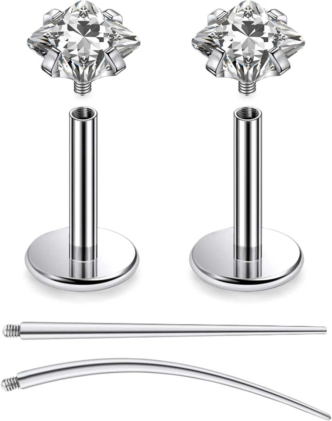 F136 Titanium 20/18/16G Internally Threaded Flat Back Stud Earrings Nose Rings Lip Labret Medusa Monroe Piercing Jewelry with Taper for Women Men