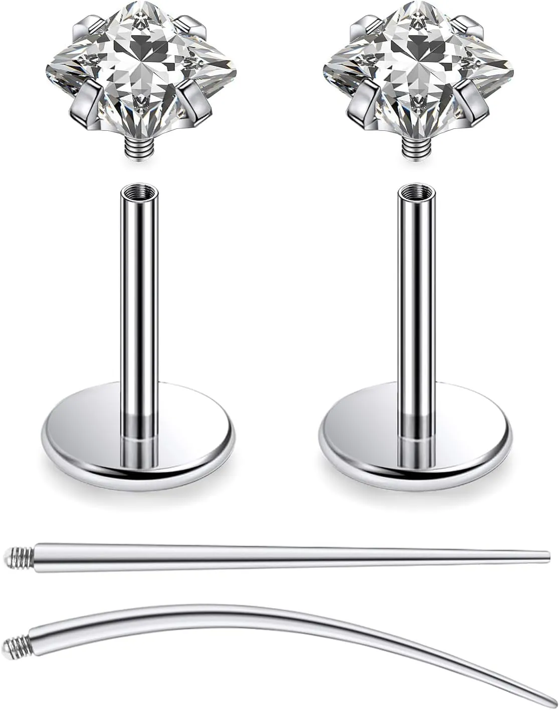 F136 Titanium 20/18/16G Internally Threaded Flat Back Stud Earrings Nose Rings Lip Labret Medusa Monroe Piercing Jewelry with Taper for Women Men