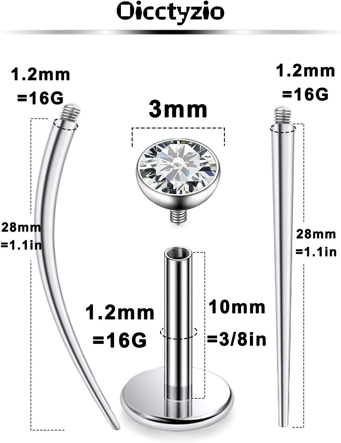 F136 Titanium 20/18/16G Internally Threaded Flat Back Stud Earrings Nose Rings Lip Labret Medusa Monroe Piercing Jewelry with Taper for Women Men