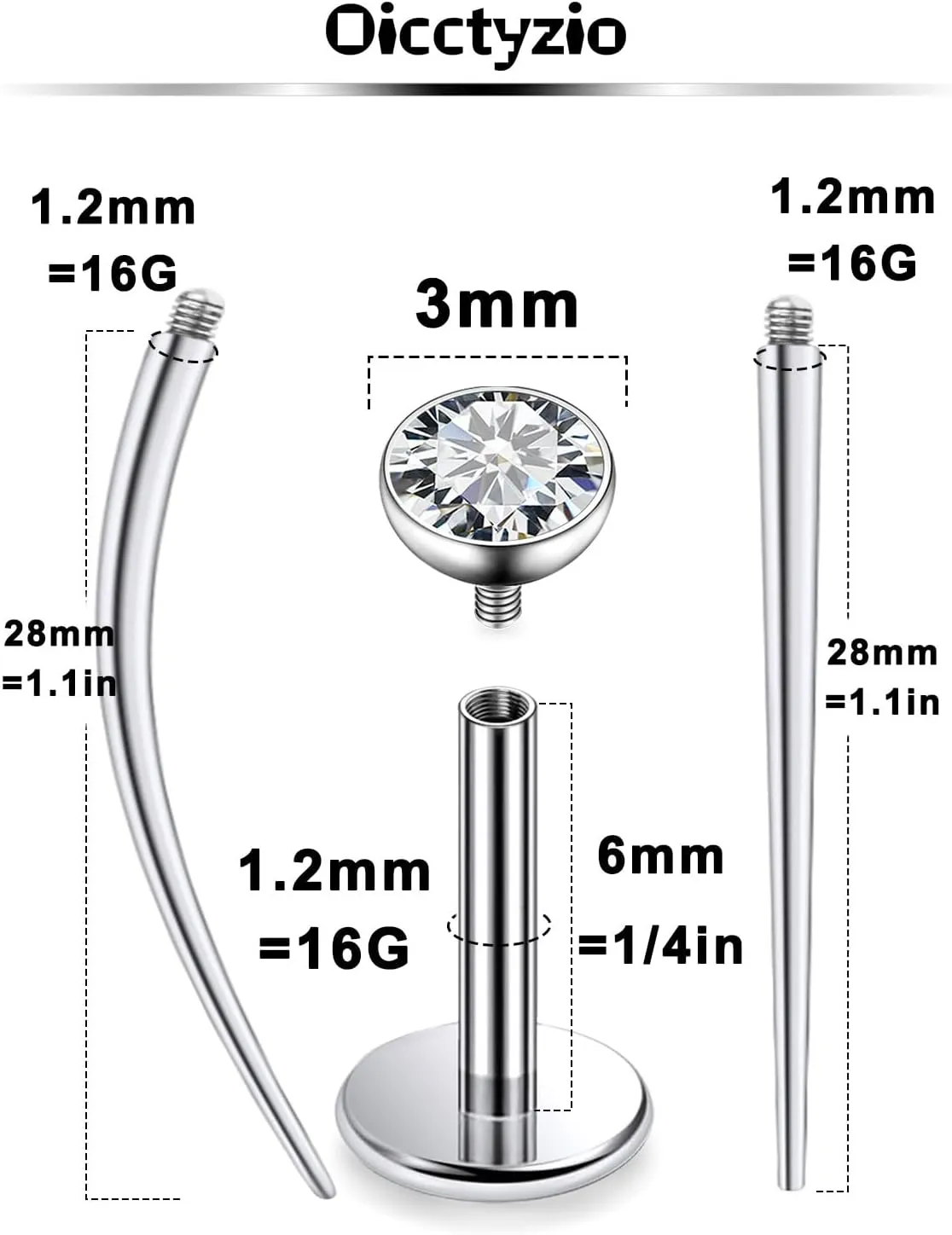 F136 Titanium 20/18/16G Internally Threaded Flat Back Stud Earrings Nose Rings Lip Labret Medusa Monroe Piercing Jewelry with Taper for Women Men