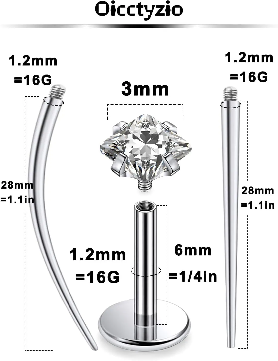 F136 Titanium 20/18/16G Internally Threaded Flat Back Stud Earrings Nose Rings Lip Labret Medusa Monroe Piercing Jewelry with Taper for Women Men