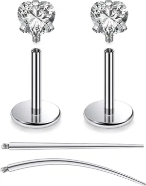 F136 Titanium 20/18/16G Internally Threaded Flat Back Stud Earrings Nose Rings Lip Labret Medusa Monroe Piercing Jewelry with Taper for Women Men