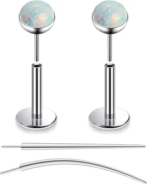 F136 Titanium 20/18/16G Threadless Flat Back Opal Stud Earrings Nose Rings Lip Labret Medusa Monroe Piercing Jewelry with Taper for Women Men