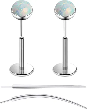 F136 Titanium 20/18/16G Threadless Flat Back Opal Stud Earrings Nose Rings Lip Labret Medusa Monroe Piercing Jewelry with Taper for Women Men