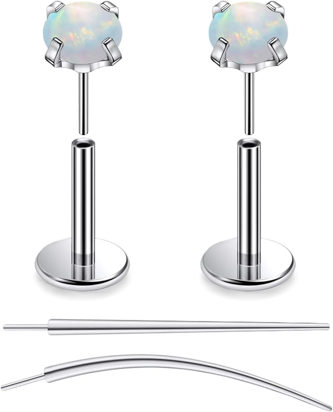 F136 Titanium 20/18/16G Threadless Flat Back Opal Stud Earrings Nose Rings Lip Labret Medusa Monroe Piercing Jewelry with Taper for Women Men