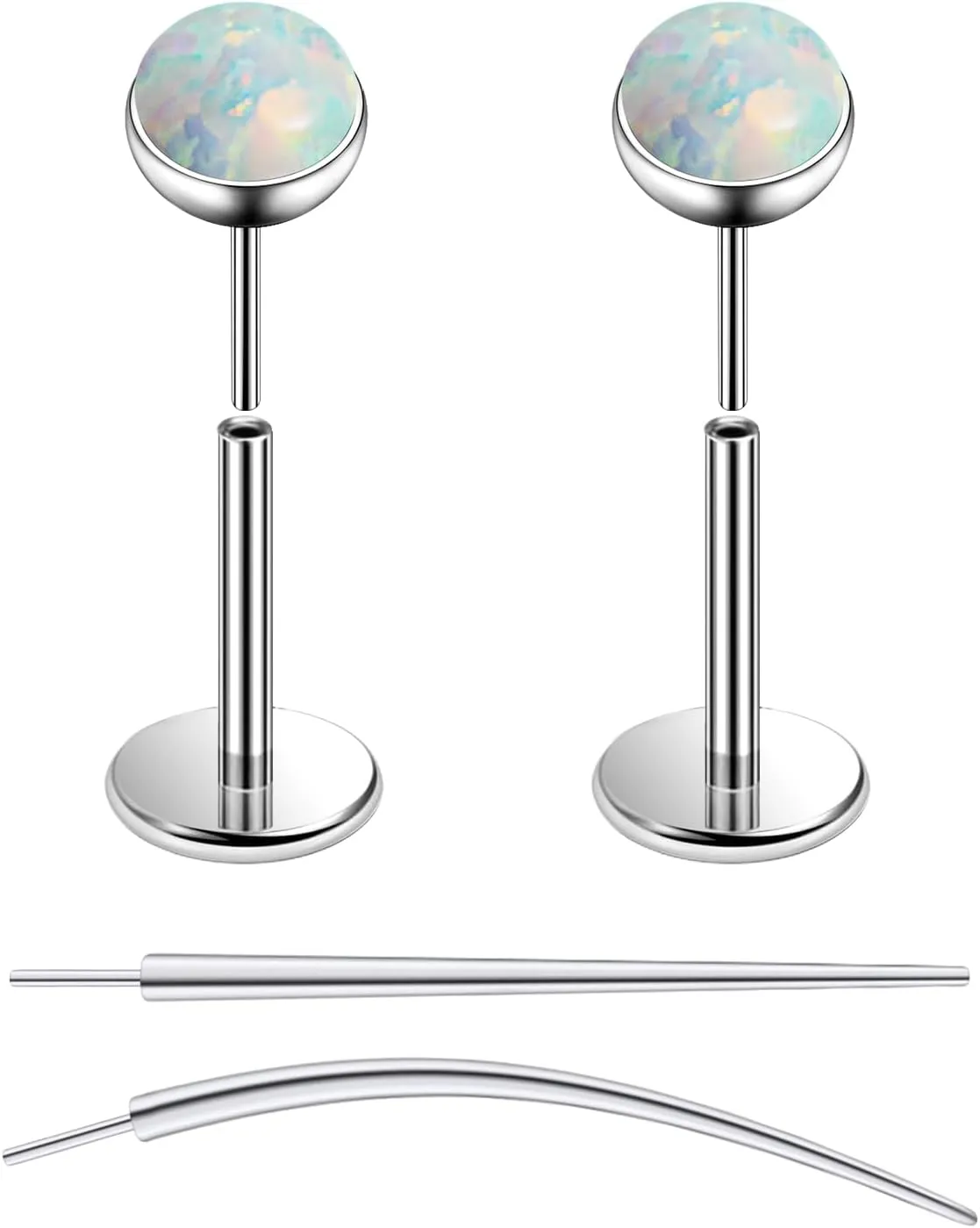F136 Titanium 20/18/16G Threadless Flat Back Opal Stud Earrings Nose Rings Lip Labret Medusa Monroe Piercing Jewelry with Taper for Women Men