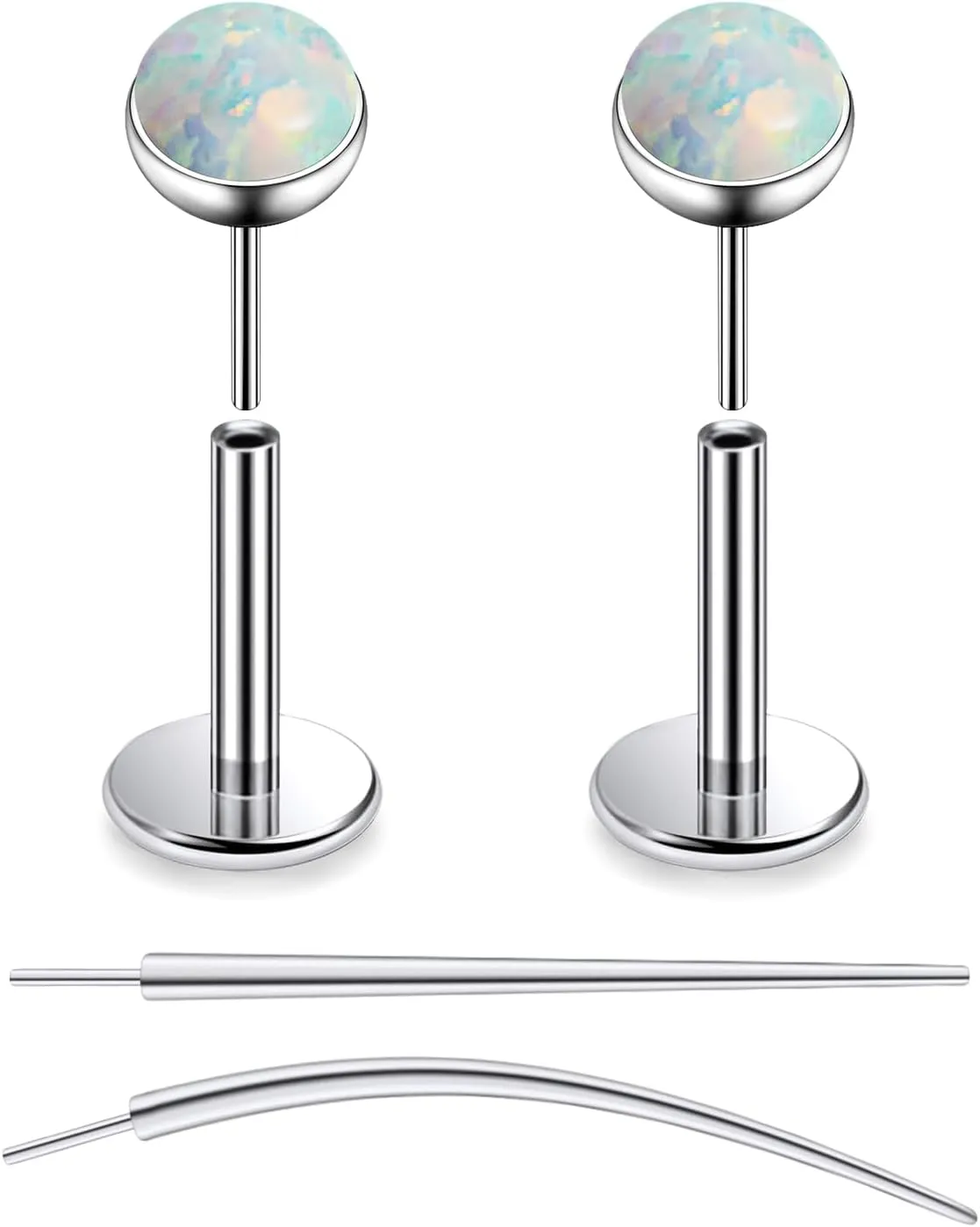 F136 Titanium 20/18/16G Threadless Flat Back Opal Stud Earrings Nose Rings Lip Labret Medusa Monroe Piercing Jewelry with Taper for Women Men