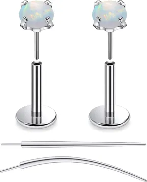 F136 Titanium 20/18/16G Threadless Flat Back Opal Stud Earrings Nose Rings Lip Labret Medusa Monroe Piercing Jewelry with Taper for Women Men