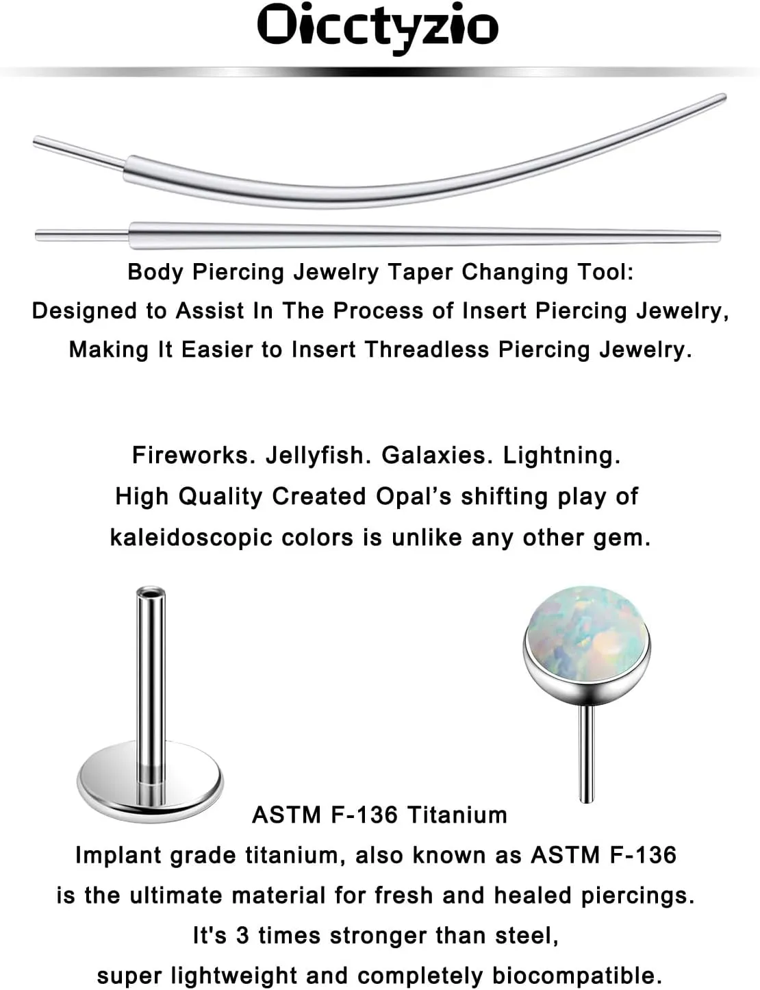 F136 Titanium 20/18/16G Threadless Flat Back Opal Stud Earrings Nose Rings Lip Labret Medusa Monroe Piercing Jewelry with Taper for Women Men