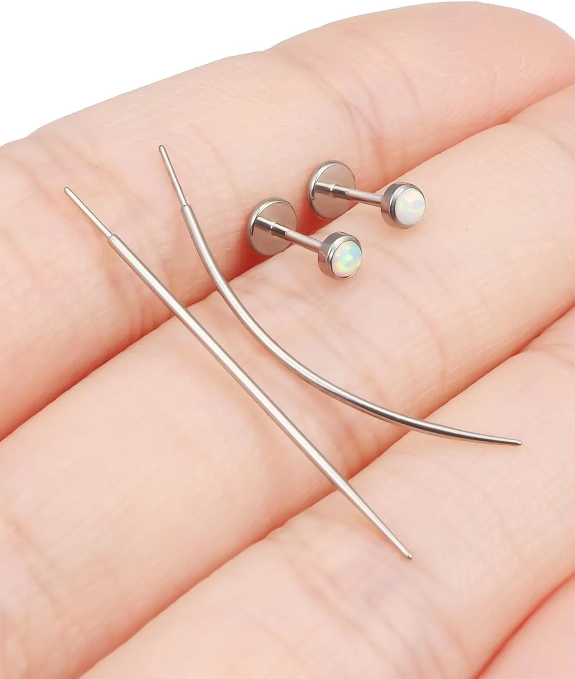 F136 Titanium 20/18/16G Threadless Flat Back Opal Stud Earrings Nose Rings Lip Labret Medusa Monroe Piercing Jewelry with Taper for Women Men