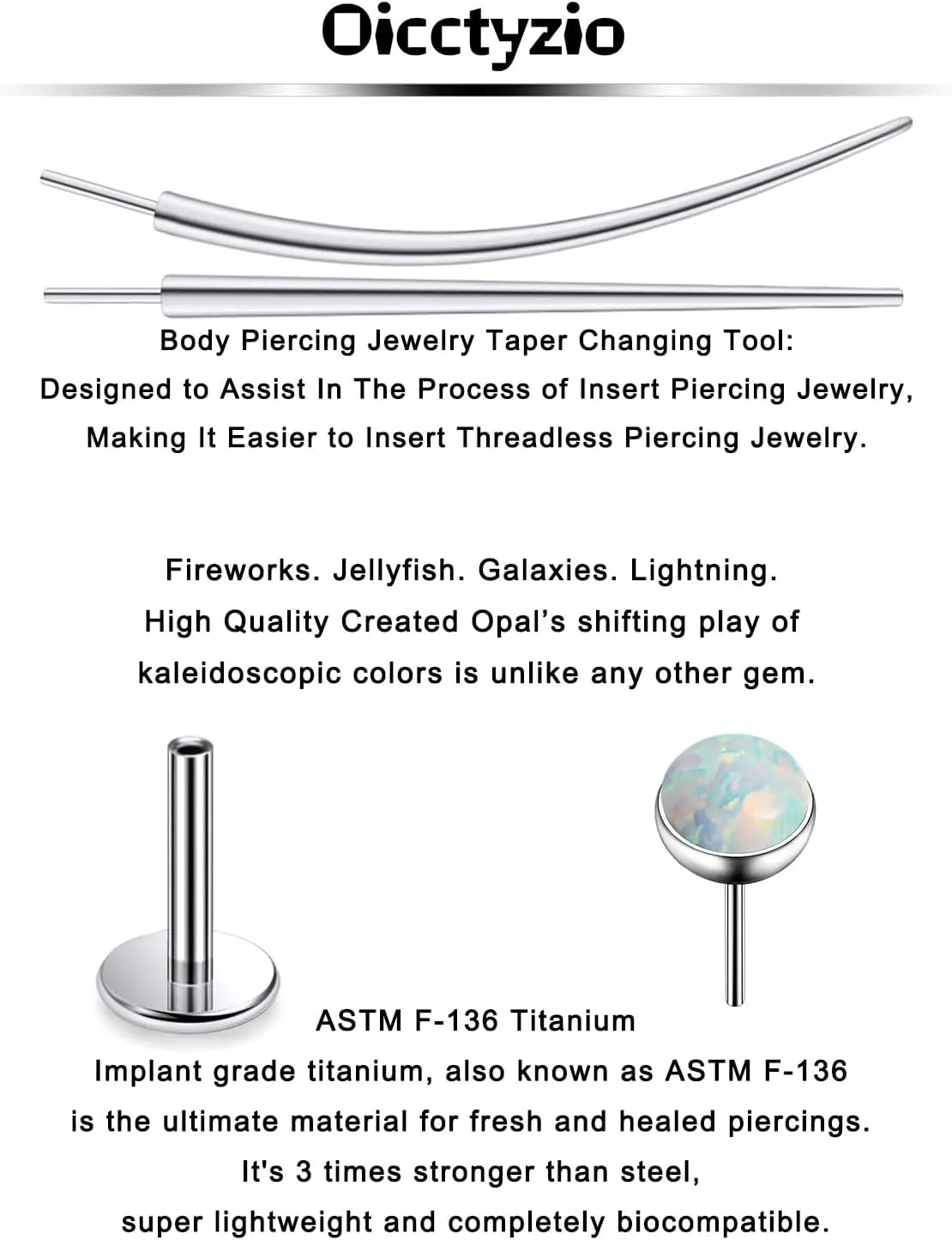 F136 Titanium 20/18/16G Threadless Flat Back Opal Stud Earrings Nose Rings Lip Labret Medusa Monroe Piercing Jewelry with Taper for Women Men