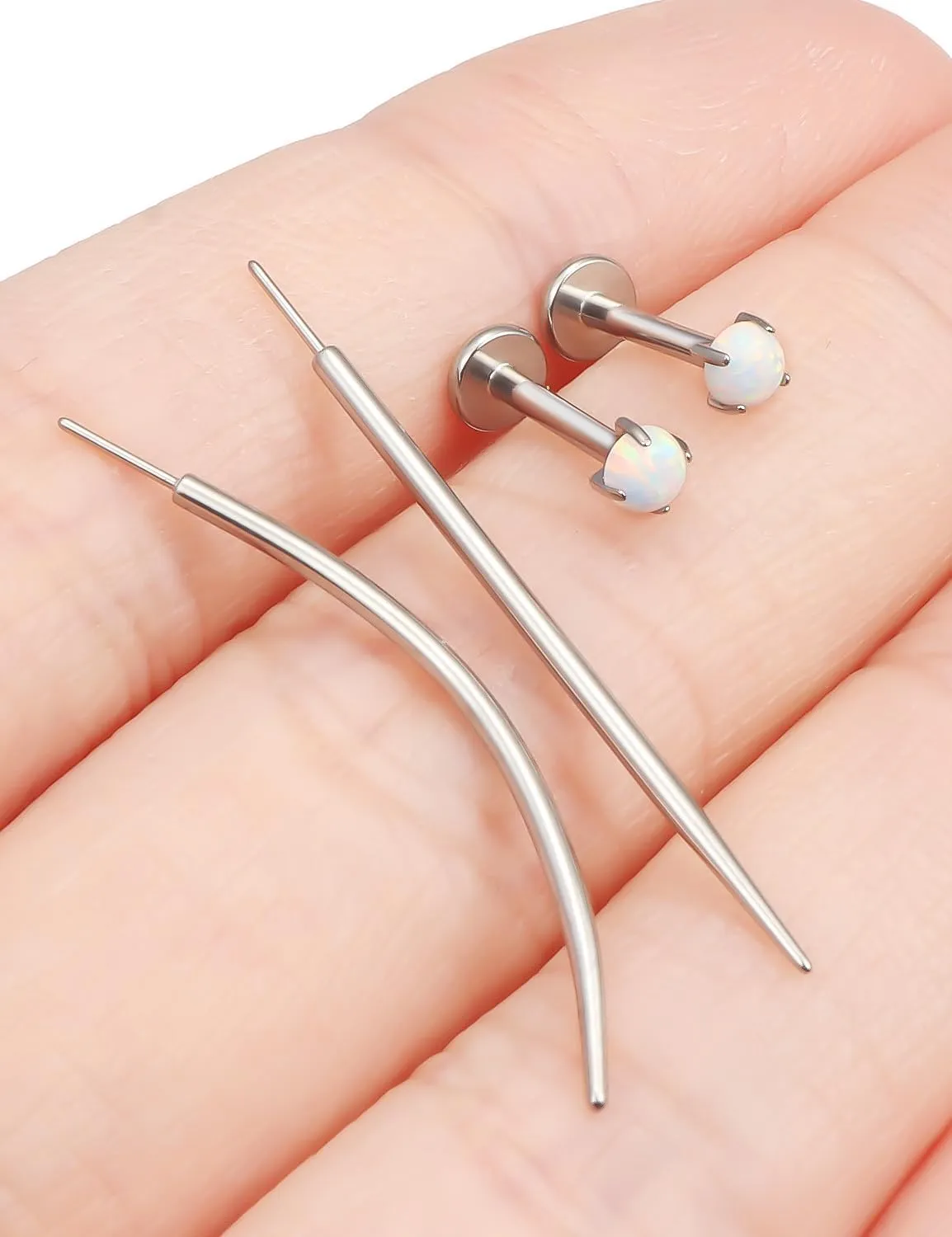 F136 Titanium 20/18/16G Threadless Flat Back Opal Stud Earrings Nose Rings Lip Labret Medusa Monroe Piercing Jewelry with Taper for Women Men