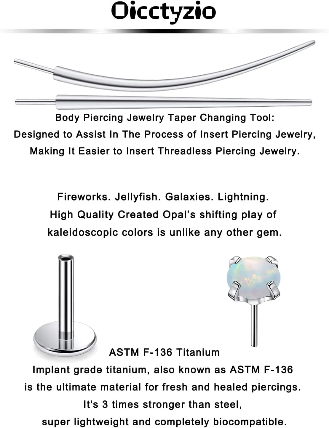 F136 Titanium 20/18/16G Threadless Flat Back Opal Stud Earrings Nose Rings Lip Labret Medusa Monroe Piercing Jewelry with Taper for Women Men