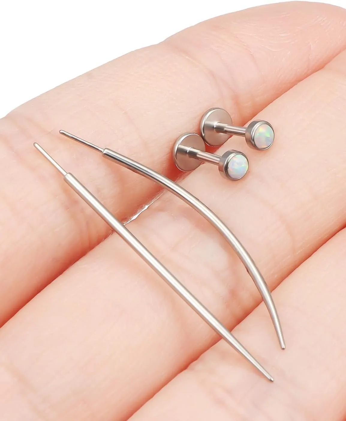 F136 Titanium 20/18/16G Threadless Flat Back Opal Stud Earrings Nose Rings Lip Labret Medusa Monroe Piercing Jewelry with Taper for Women Men
