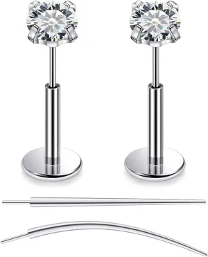 F136 Titanium 20/18/16G Threadless Flat Back Stud Earrings Nose Rings Lip Labret Medusa Monroe Piercing Jewelry with Taper for Women Men