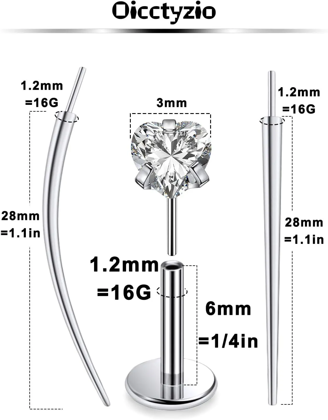 F136 Titanium 20/18/16G Threadless Flat Back Stud Earrings Nose Rings Lip Labret Medusa Monroe Piercing Jewelry with Taper for Women Men