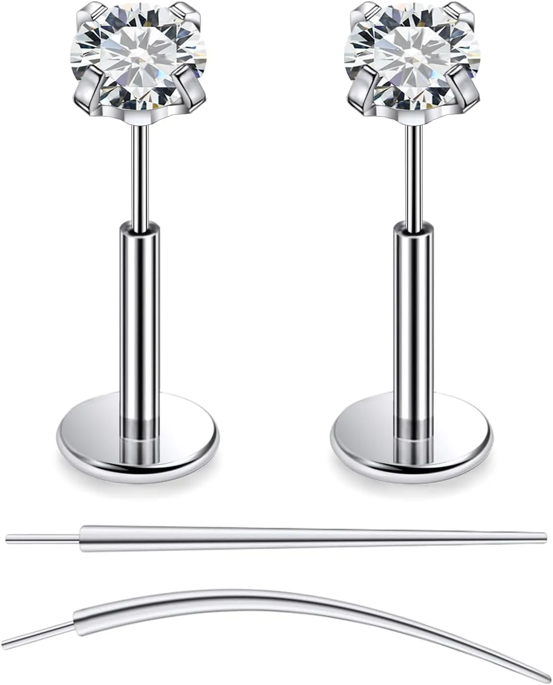 F136 Titanium 20/18/16G Threadless Flat Back Stud Earrings Nose Rings Lip Labret Medusa Monroe Piercing Jewelry with Taper for Women Men