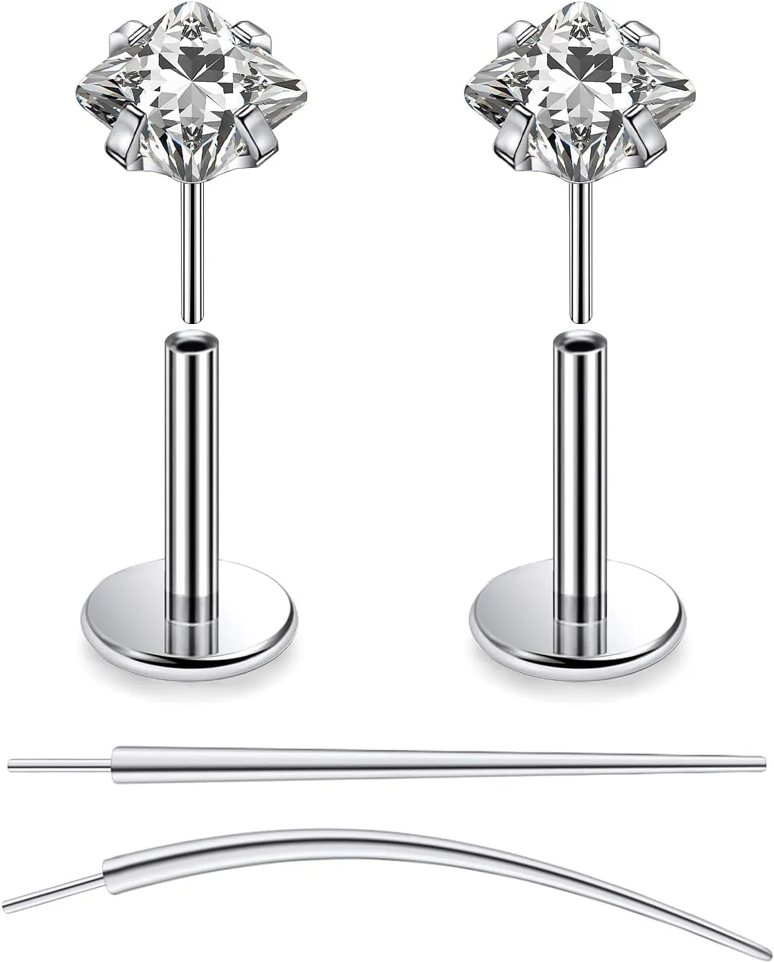 F136 Titanium 20/18/16G Threadless Flat Back Stud Earrings Nose Rings Lip Labret Medusa Monroe Piercing Jewelry with Taper for Women Men
