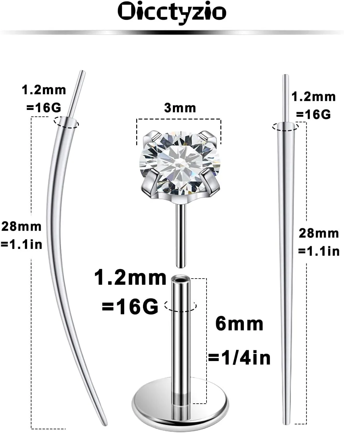 F136 Titanium 20/18/16G Threadless Flat Back Stud Earrings Nose Rings Lip Labret Medusa Monroe Piercing Jewelry with Taper for Women Men