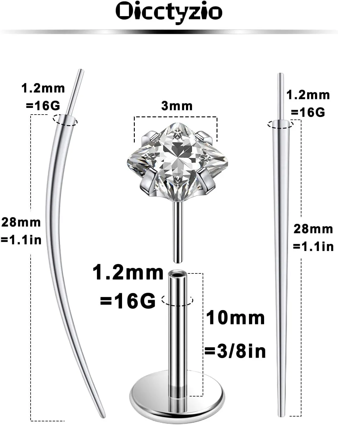 F136 Titanium 20/18/16G Threadless Flat Back Stud Earrings Nose Rings Lip Labret Medusa Monroe Piercing Jewelry with Taper for Women Men