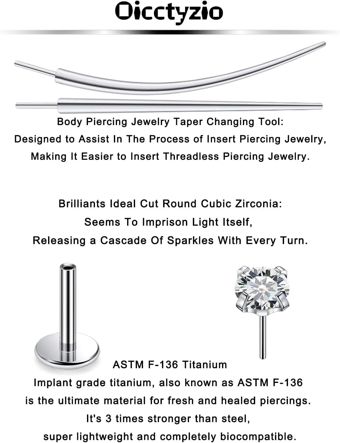 F136 Titanium 20/18/16G Threadless Flat Back Stud Earrings Nose Rings Lip Labret Medusa Monroe Piercing Jewelry with Taper for Women Men