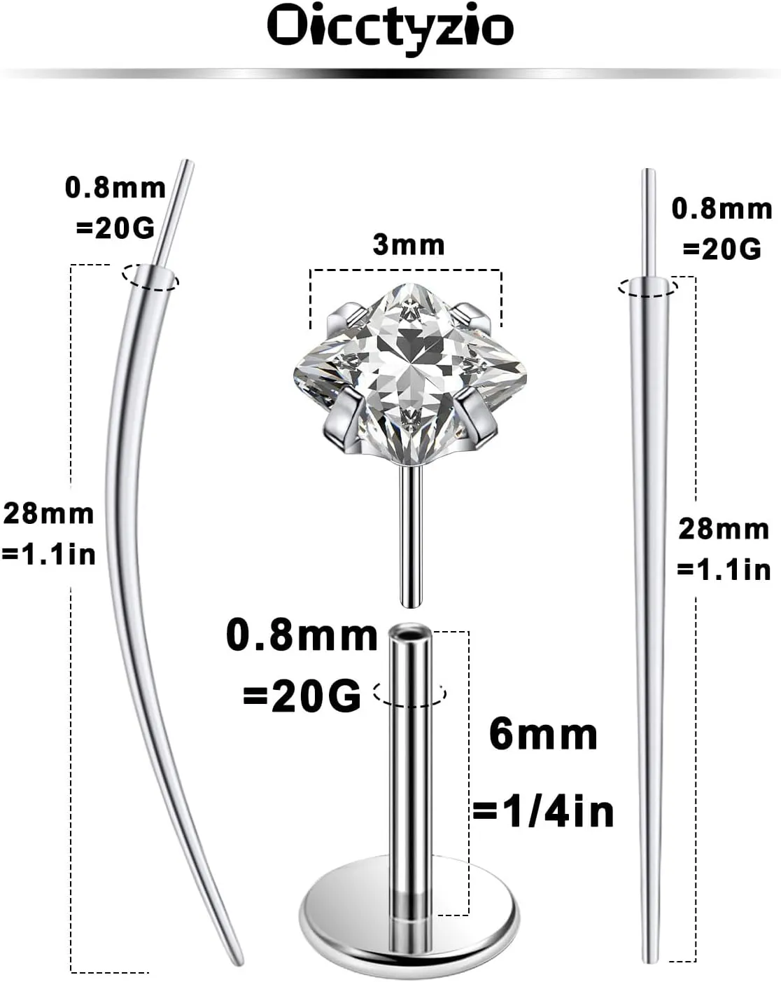 F136 Titanium 20/18/16G Threadless Flat Back Stud Earrings Nose Rings Lip Labret Medusa Monroe Piercing Jewelry with Taper for Women Men