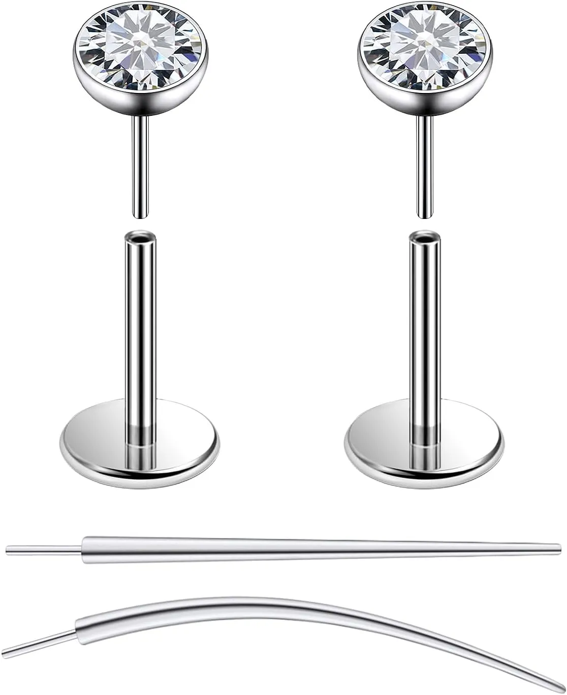 F136 Titanium 20/18/16G Threadless Flat Back Stud Earrings Nose Rings Lip Labret Medusa Monroe Piercing Jewelry with Taper for Women Men