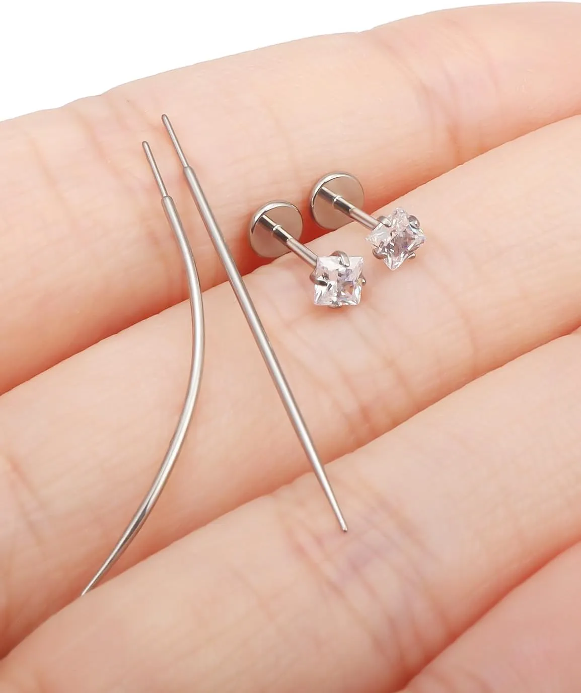 F136 Titanium 20/18/16G Threadless Flat Back Stud Earrings Nose Rings Lip Labret Medusa Monroe Piercing Jewelry with Taper for Women Men