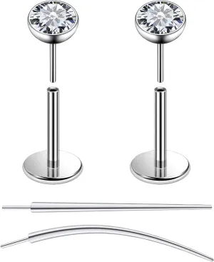F136 Titanium 20/18/16G Threadless Flat Back Stud Earrings Nose Rings Lip Labret Medusa Monroe Piercing Jewelry with Taper for Women Men