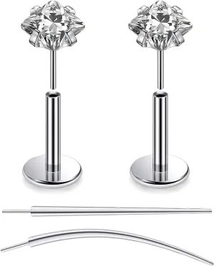 F136 Titanium 20/18/16G Threadless Flat Back Stud Earrings Nose Rings Lip Labret Medusa Monroe Piercing Jewelry with Taper for Women Men