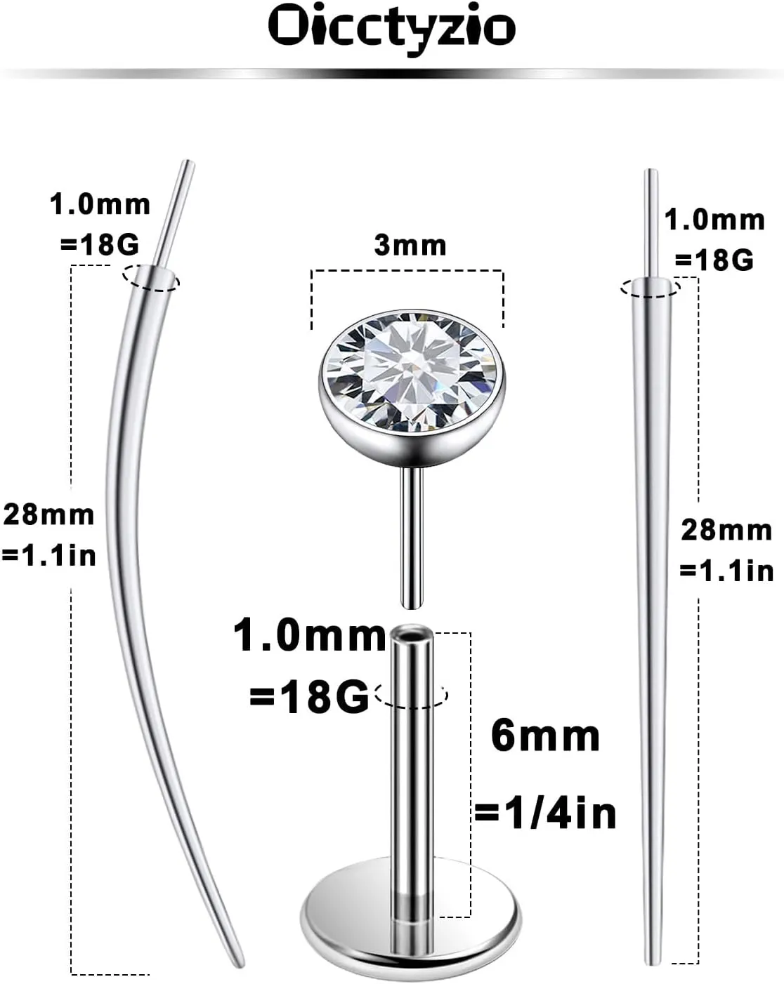 F136 Titanium 20/18/16G Threadless Flat Back Stud Earrings Nose Rings Lip Labret Medusa Monroe Piercing Jewelry with Taper for Women Men
