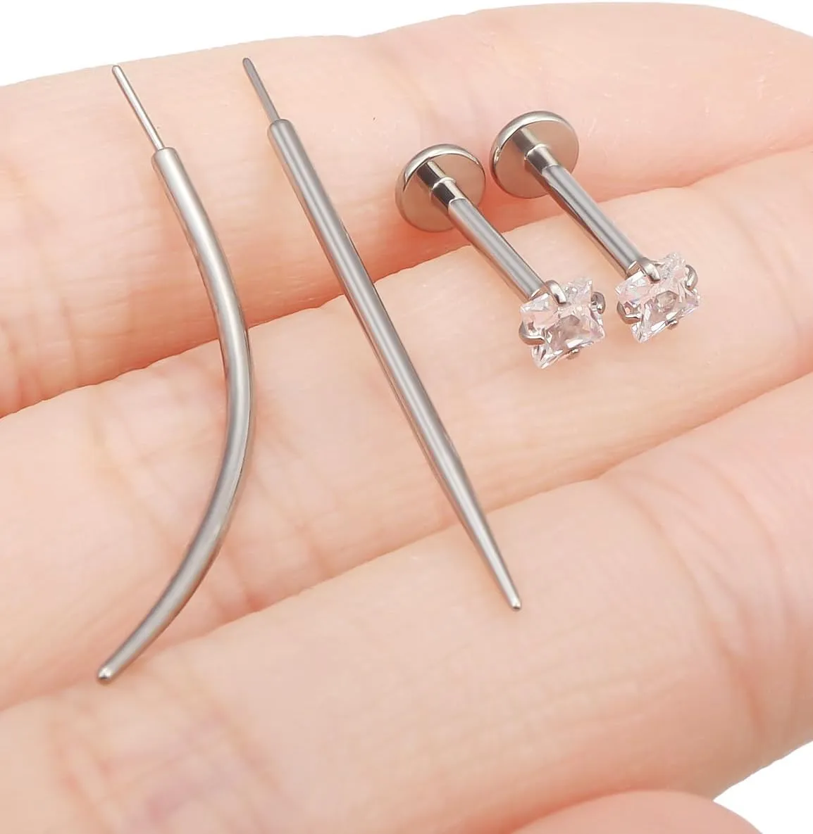 F136 Titanium 20/18/16G Threadless Flat Back Stud Earrings Nose Rings Lip Labret Medusa Monroe Piercing Jewelry with Taper for Women Men