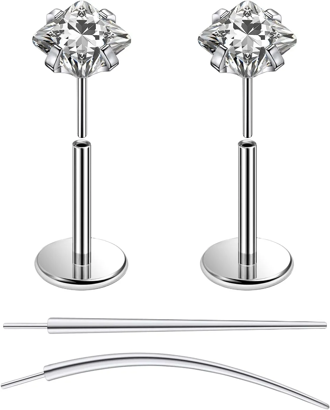 F136 Titanium 20/18/16G Threadless Flat Back Stud Earrings Nose Rings Lip Labret Medusa Monroe Piercing Jewelry with Taper for Women Men