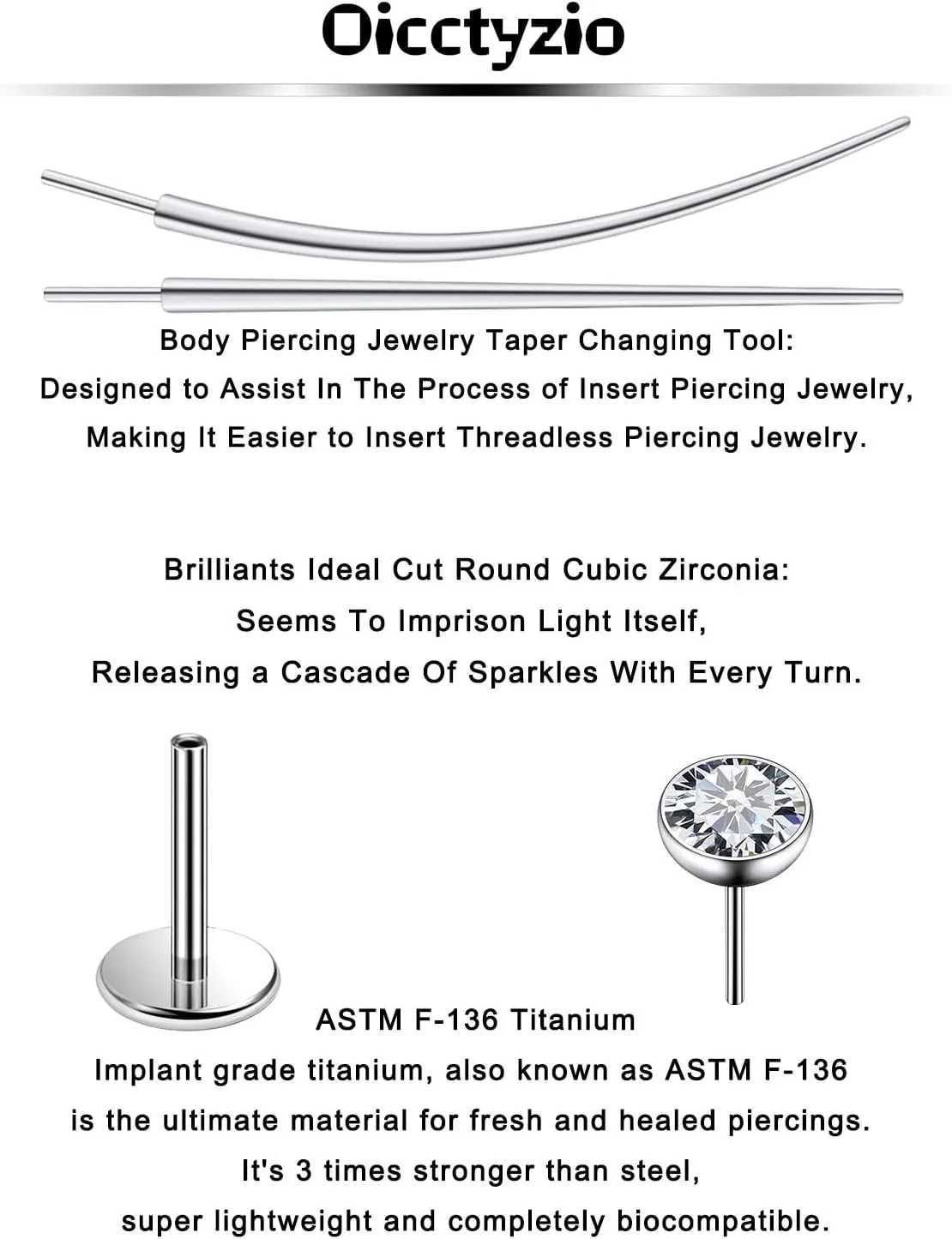 F136 Titanium 20/18/16G Threadless Flat Back Stud Earrings Nose Rings Lip Labret Medusa Monroe Piercing Jewelry with Taper for Women Men