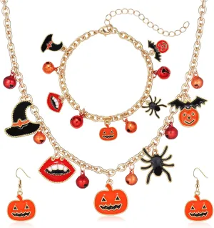 FAERLIIRY Halloween Jewelry Set Halloween Earrings Black Gothic Necklace Bracelets Vintage Gothic Pendent Necklace Punk Chain Choker Halloween Party Costume Jewelry for Women