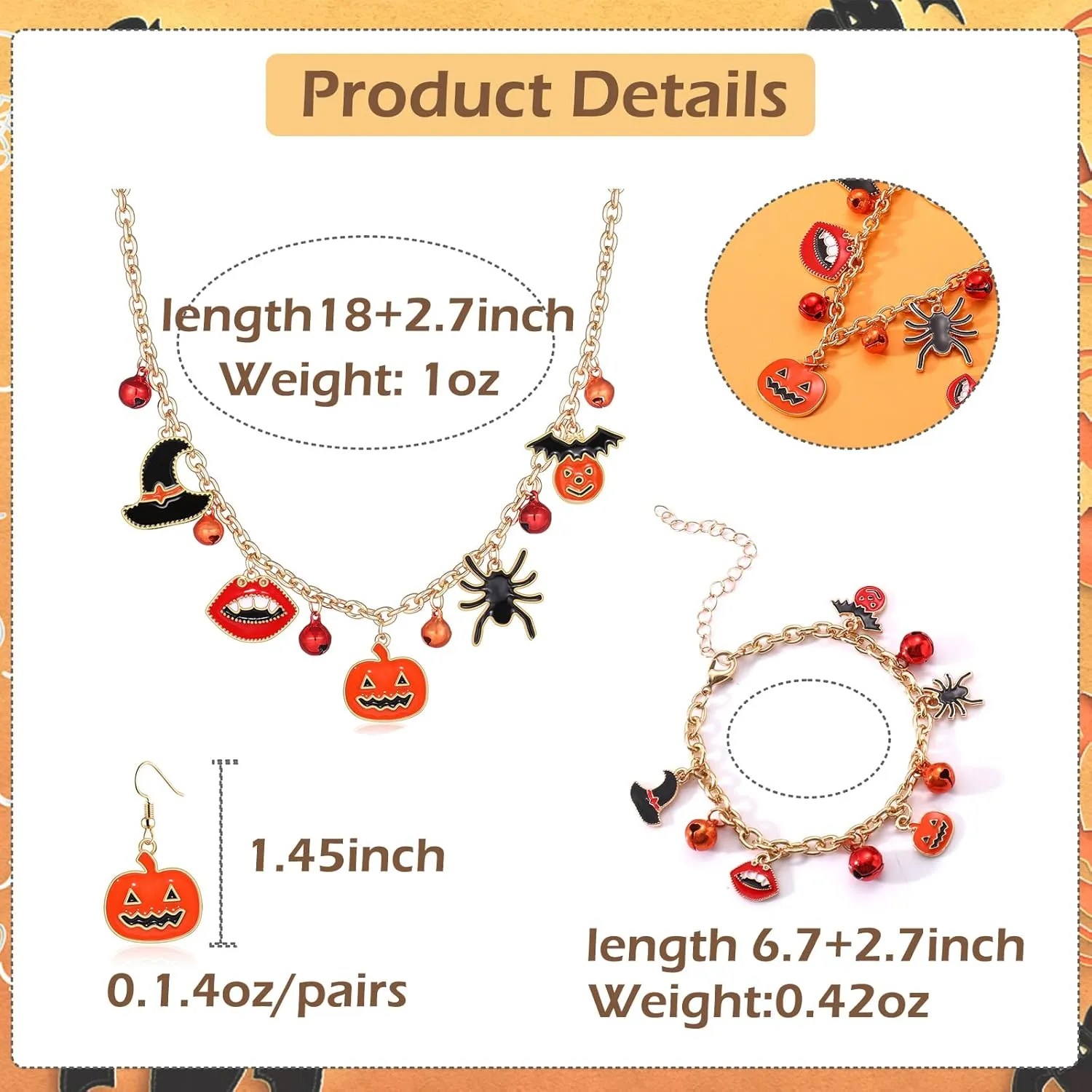 FAERLIIRY Halloween Jewelry Set Halloween Earrings Black Gothic Necklace Bracelets Vintage Gothic Pendent Necklace Punk Chain Choker Halloween Party Costume Jewelry for Women