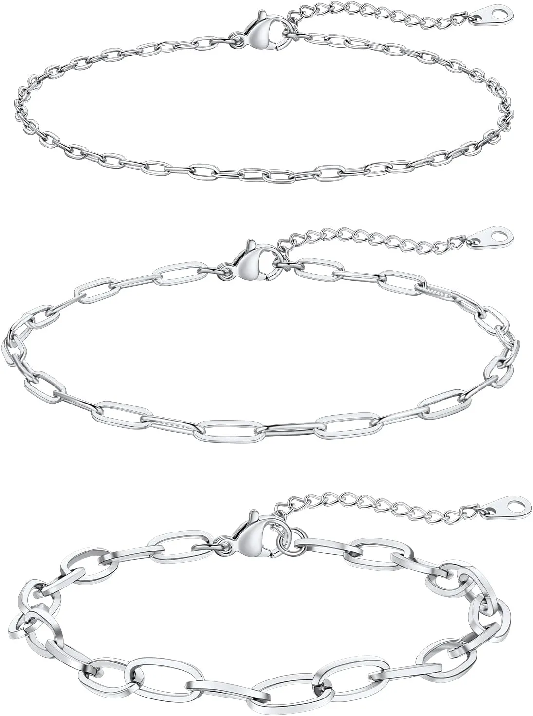 FaithHeart 1/2/3Pcs Ankle Bracelets for Women, Waterproof Layered Anklet Set Paperclip Figaro Cuban Link Chain Dainty Summer Beach Jewelry Gift for Women Adjustable Size