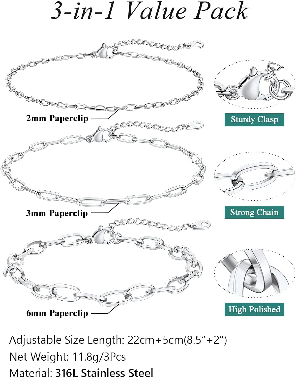 FaithHeart 1/2/3Pcs Ankle Bracelets for Women, Waterproof Layered Anklet Set Paperclip Figaro Cuban Link Chain Dainty Summer Beach Jewelry Gift for Women Adjustable Size