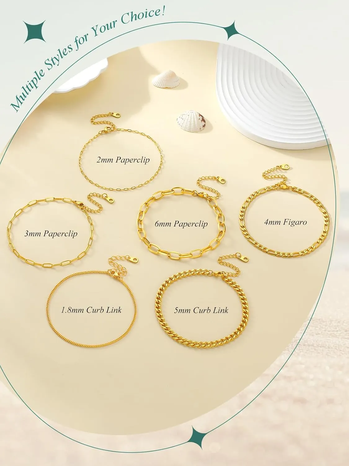 FaithHeart 1/2/3Pcs Ankle Bracelets for Women, Waterproof Layered Anklet Set Paperclip Figaro Cuban Link Chain Dainty Summer Beach Jewelry Gift for Women Adjustable Size