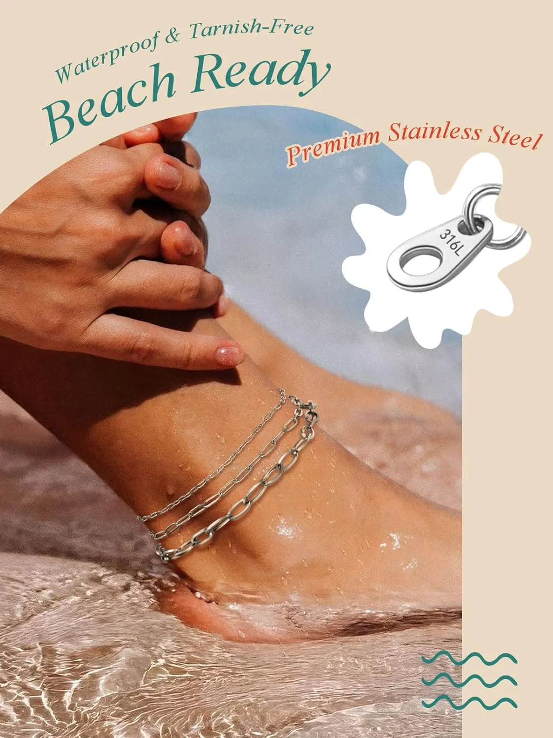 FaithHeart 1/2/3Pcs Ankle Bracelets for Women, Waterproof Layered Anklet Set Paperclip Figaro Cuban Link Chain Dainty Summer Beach Jewelry Gift for Women Adjustable Size