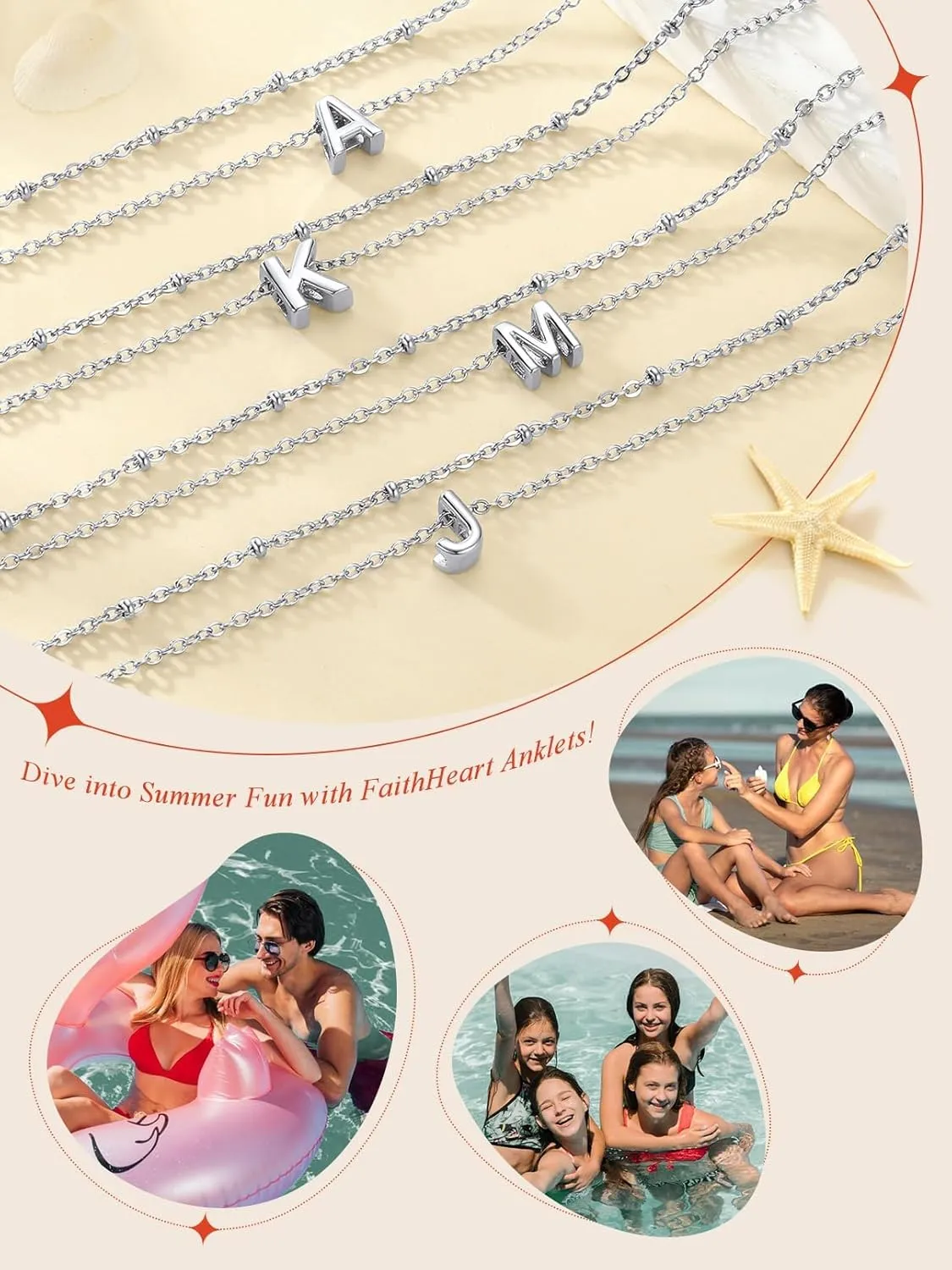 FaithHeart Initial Ankle Bracelets for Women, Waterproof 14k Gold Plated Initial Anklets Non Tarnish Stainless Steel Layered Anklet Summer Beach Foot Jewelry