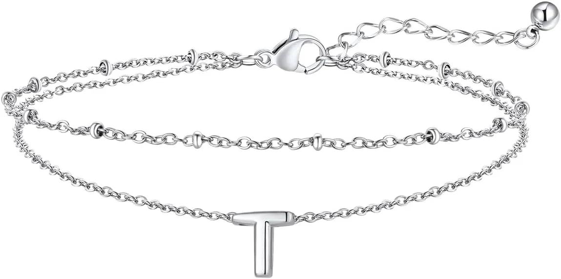 FaithHeart Initial Ankle Bracelets for Women, Waterproof 14k Gold Plated Initial Anklets Non Tarnish Stainless Steel Layered Anklet Summer Beach Foot Jewelry