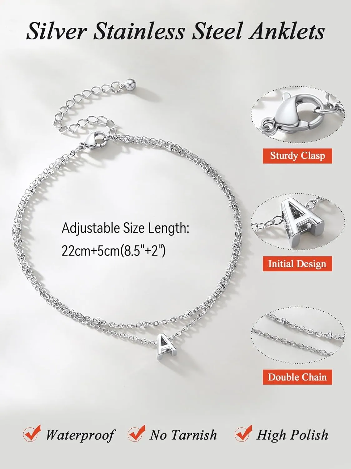 FaithHeart Initial Ankle Bracelets for Women, Waterproof 14k Gold Plated Initial Anklets Non Tarnish Stainless Steel Layered Anklet Summer Beach Foot Jewelry