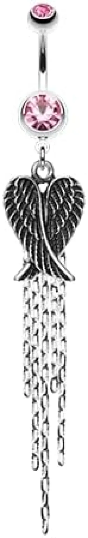 Fallen Angel Wings Gem Cubic Zirconia Navel Dangle Belly Button Ring
