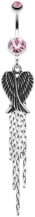 Fallen Angel Wings Gem Cubic Zirconia Navel Dangle Belly Button Ring