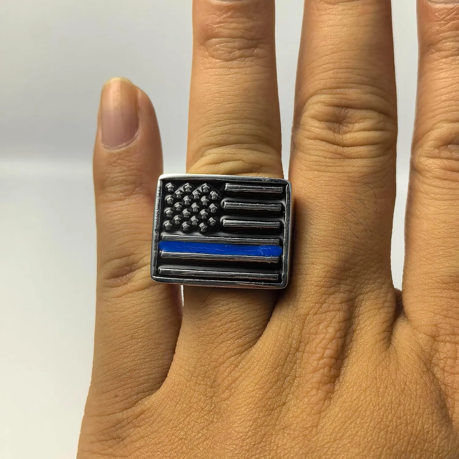 Fanshu Stainless Steel American Flag Ring, Titanium US National Flag I Love USA Simple Style Make America Great Again Band Rings for Men Women Couple Friends Gift Fashion Jewelry