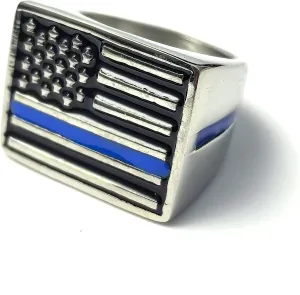Fanshu Stainless Steel American Flag Ring, Titanium US National Flag I Love USA Simple Style Make America Great Again Band Rings for Men Women Couple Friends Gift Fashion Jewelry