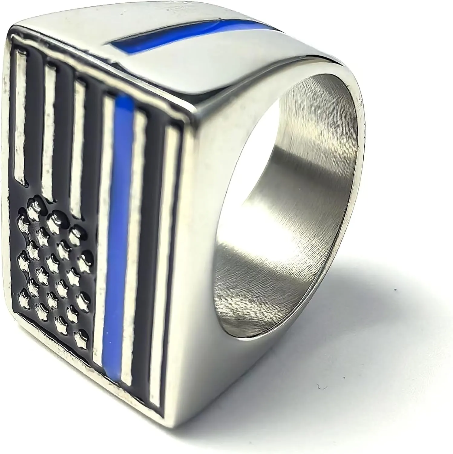 Fanshu Stainless Steel American Flag Ring, Titanium US National Flag I Love USA Simple Style Make America Great Again Band Rings for Men Women Couple Friends Gift Fashion Jewelry