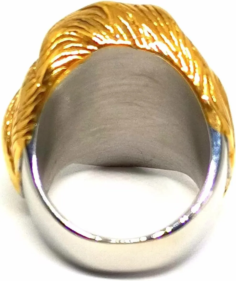 Fanshu Stainless Steel Titanium Hip Hop Punk Golden Hair Donald Trump 3D Face Band Rings for Men Women Fans Presidential Campaign Supporter Couple Friends Gift Fashion Statement Jewelry